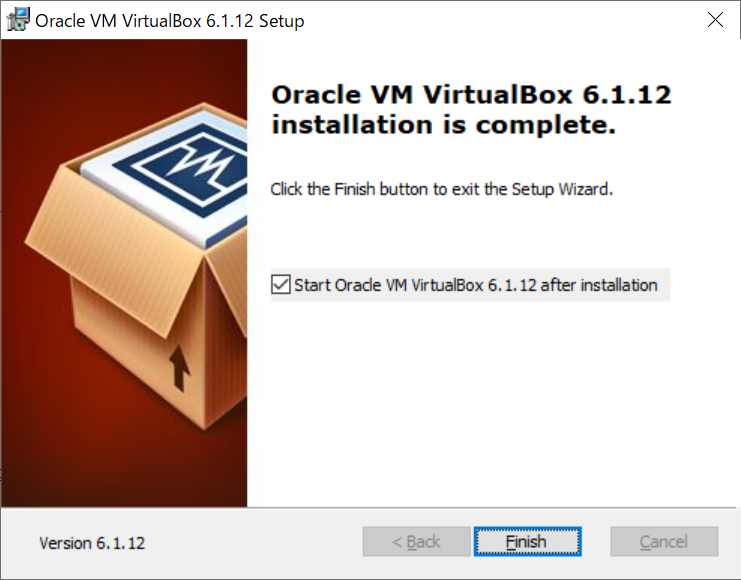 VirtualBoxのインストーラ完了の画面イメージ